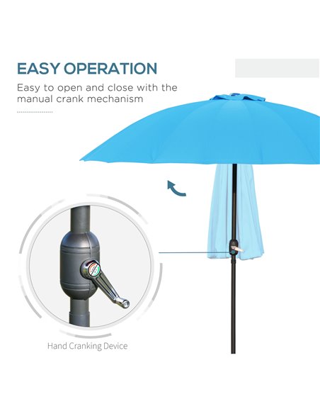 Outsunny Garden Umbrella Ф255cm Table Parasol with Push Button Tilt Crank and Ribs for Garden Lawn Backyard Pool Blue 84D-103BU - pic 48718 | FastDaddyshop