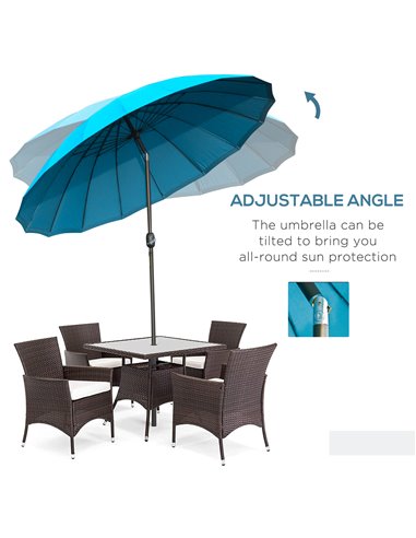 Outsunny Garden Umbrella Ф255cm Table Parasol with Push Button Tilt Crank and Ribs for Garden Lawn Backyard Pool Blue 84D-103BU