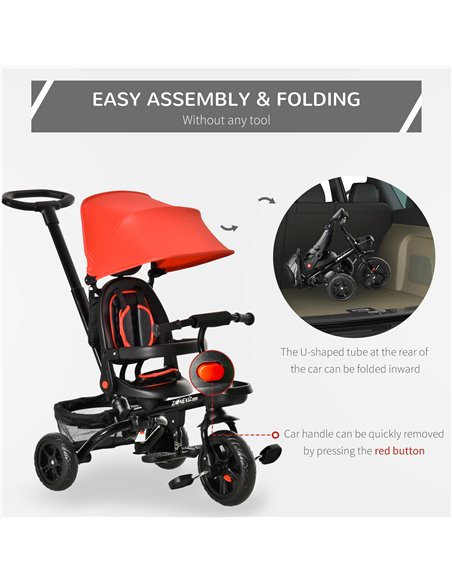 HOMCOM 4 in 1 Baby Tricycle Toddler Stroller Foldable Pedal Tricycle w/ Reversible Angle Adjustable Seat Removable for 1-5 Years - pic 4872 | FastDaddyshop