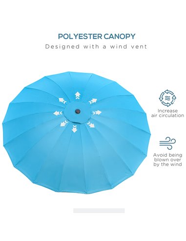 Outsunny Garden Umbrella Ф255cm Table Parasol with Push Button Tilt Crank and Ribs for Garden Lawn Backyard Pool Blue 84D-103BU