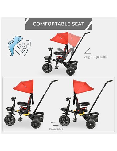 HOMCOM 4 in 1 Baby Tricycle Toddler Stroller Foldable Pedal Tricycle w/ Reversible Angle Adjustable Seat Removable for 1-5 Years