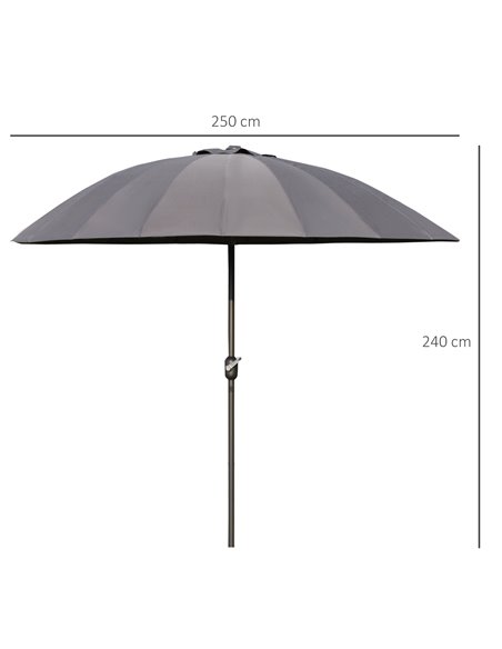 Outsunny Garden Umbrella Ф255cm Table Parasol with Push Button Tilt Crank and Ribs for Garden Lawn Backyard Pool Dark Grey 84D-1 - pic 48735 | FastDaddyshop