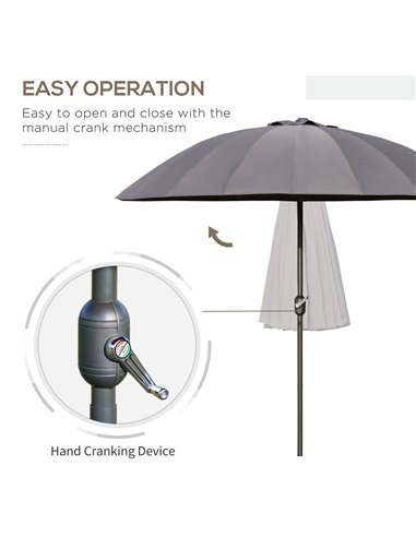 Outsunny Garden Umbrella Ф255cm Table Parasol with Push Button Tilt Crank and Ribs for Garden Lawn Backyard Pool Dark Grey 84D-1