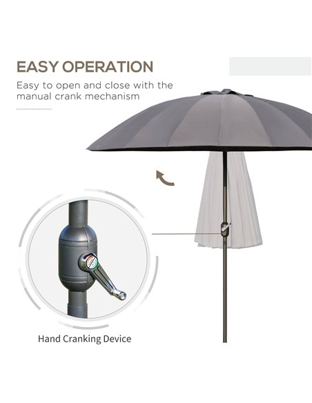 Outsunny Garden Umbrella Ф255cm Table Parasol with Push Button Tilt Crank and Ribs for Garden Lawn Backyard Pool Dark Grey 84D-1 - pic 48736 | FastDaddyshop