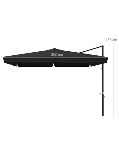 Outsunny 3(m) Cantilever Roma Parasol, Hanging Garden Parasol, Aluminium Square Patio Umbrella with Crank Handle and Tilt, Outdo