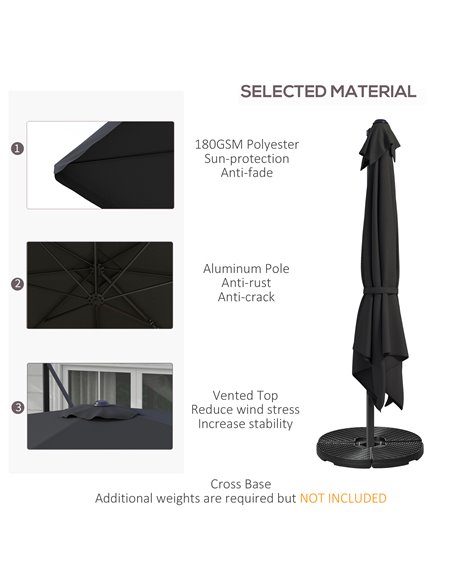 Outsunny 3(m) Cantilever Roma Parasol, Hanging Garden Parasol, Aluminium Square Patio Umbrella with Crank Handle and Tilt, Outdo - pic 48745 | FastDaddyshop