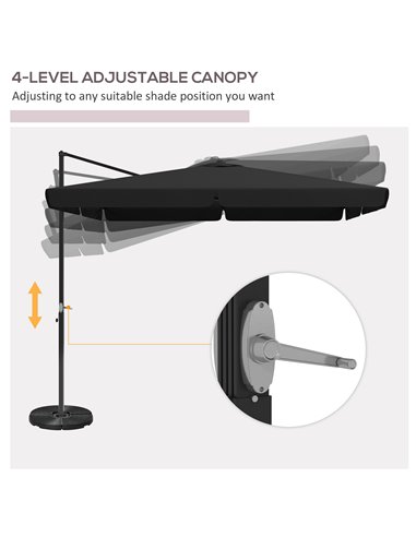 Outsunny 3(m) Cantilever Roma Parasol, Hanging Garden Parasol, Aluminium Square Patio Umbrella with Crank Handle and Tilt, Outdo