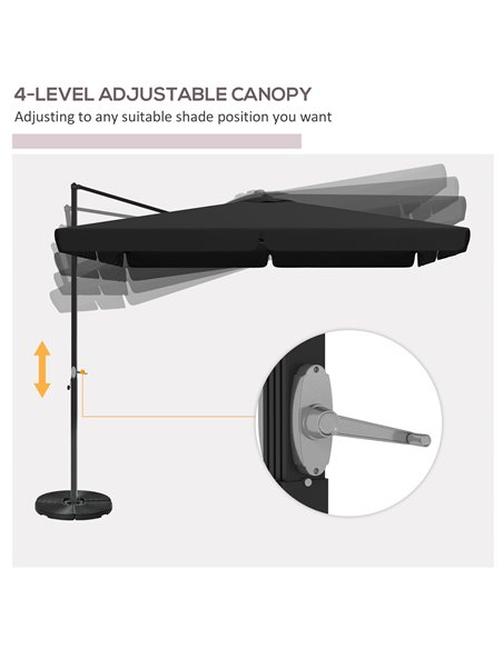 Outsunny 3(m) Cantilever Roma Parasol, Hanging Garden Parasol, Aluminium Square Patio Umbrella with Crank Handle and Tilt, Outdo - pic 48746 | FastDaddyshop