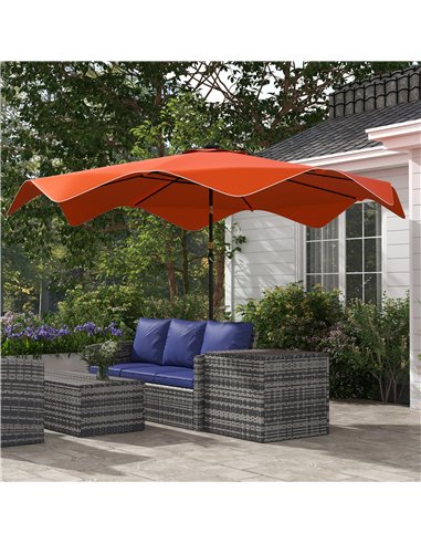 Outsunny Solar Patio Umbrella with LED and Tilt, Outdoor Market Table Umbrella Parasol with Crank, 3 x 3 (m), Orange 84D-328V00O