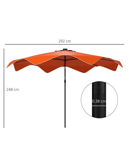 Outsunny Solar Patio Umbrella with LED and Tilt, Outdoor Market Table Umbrella Parasol with Crank, 3 x 3 (m), Orange 84D-328V00O - pic 48753 | FastDaddyshop