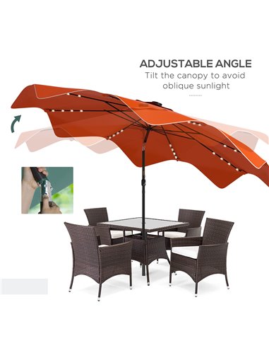 Outsunny Solar Patio Umbrella with LED and Tilt, Outdoor Market Table Umbrella Parasol with Crank, 3 x 3 (m), Orange 84D-328V00O