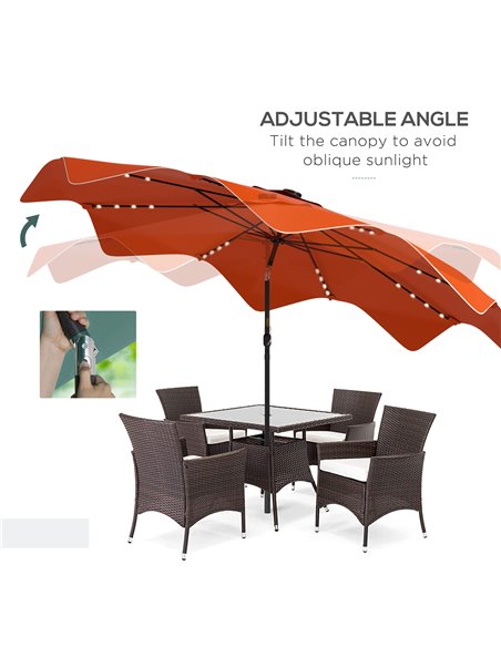 Outsunny Solar Patio Umbrella with LED and Tilt, Outdoor Market Table Umbrella Parasol with Crank, 3 x 3 (m), Orange 84D-328V00O - pic 48755 | FastDaddyshop