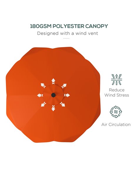 Outsunny Solar Patio Umbrella with LED and Tilt, Outdoor Market Table Umbrella Parasol with Crank, 3 x 3 (m), Orange 84D-328V00O - pic 48756 | FastDaddyshop