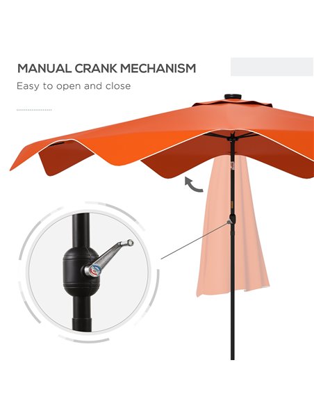 Outsunny Solar Patio Umbrella with LED and Tilt, Outdoor Market Table Umbrella Parasol with Crank, 3 x 3 (m), Orange 84D-328V00O - pic 48757 | FastDaddyshop