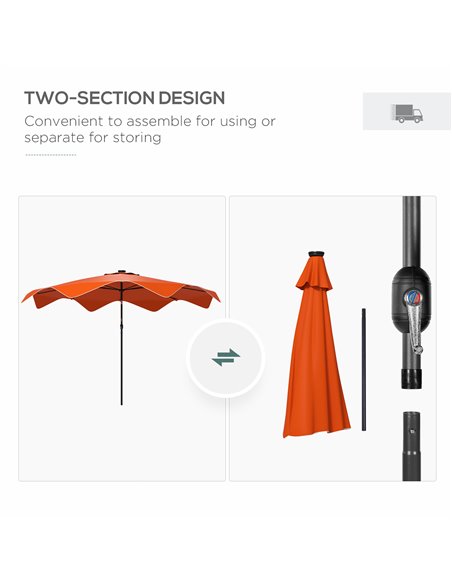 Outsunny Solar Patio Umbrella with LED and Tilt, Outdoor Market Table Umbrella Parasol with Crank, 3 x 3 (m), Orange 84D-328V00O - pic 48758 | FastDaddyshop