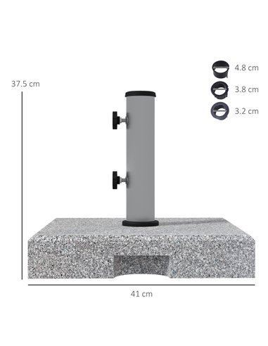 Outsunny Granite Parasol Base, 28kg Heavy Duty Square Umbrella Stand with Wheels, Retractable Handle, Stainless Steel Tube, Grey