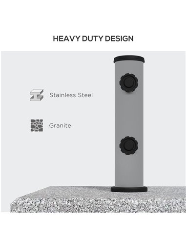 Outsunny Granite Parasol Base, 28kg Heavy Duty Square Umbrella Stand with Wheels, Retractable Handle, Stainless Steel Tube, Grey
