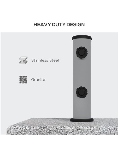 Outsunny Granite Parasol Base, 28kg Heavy Duty Square Umbrella Stand with Wheels, Retractable Handle, Stainless Steel Tube, Grey - pic 48764 | FastDaddyshop
