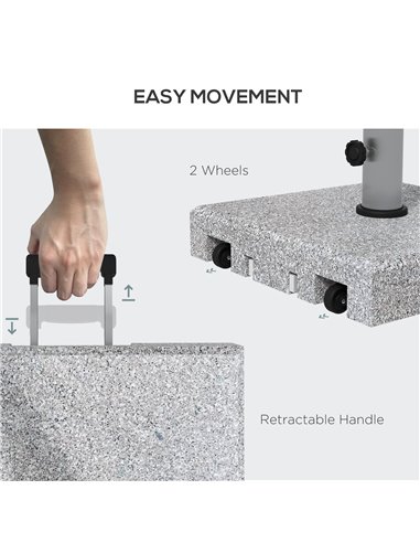Outsunny Granite Parasol Base, 28kg Heavy Duty Square Umbrella Stand with Wheels, Retractable Handle, Stainless Steel Tube, Grey