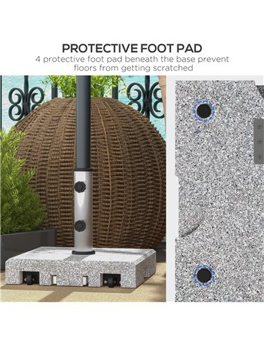 Outsunny Granite Parasol Base, 28kg Heavy Duty Square Umbrella Stand with Wheels, Retractable Handle, Stainless Steel Tube, Grey