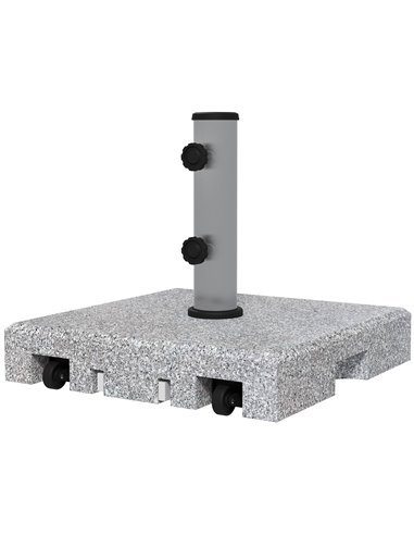 Outsunny Granite Parasol Base, 28kg Heavy Duty Square Umbrella Stand with Wheels, Retractable Handle, Stainless Steel Tube, Grey