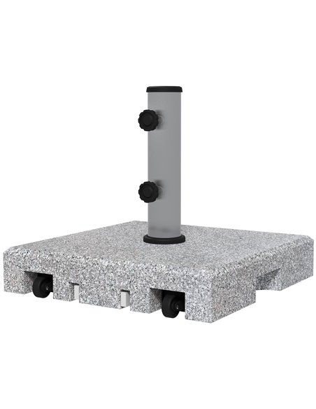 Outsunny Granite Parasol Base, 28kg Heavy Duty Square Umbrella Stand with Wheels, Retractable Handle, Stainless Steel Tube, Grey - pic 48768 | FastDaddyshop