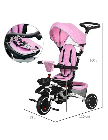 HOMCOM 7-in-1 Tricycle for Kids, Baby Trike with Rotatable Seat, Adjustable Push Handle Safety Harness Detachable Canopy Semi-re - pic 4877 | FastDaddyshop