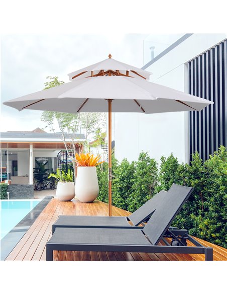 Outsunny 2.7m Patio Umbrella Double Tier Garden Parasol Umbrella Outdoor Sun Umbrella Sunshade Bamboo Parasol Cream White 840-02 - pic 48770 | FastDaddyshop