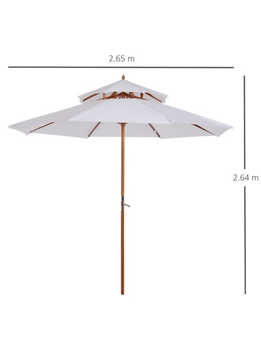 Outsunny 2.7m Patio Umbrella Double Tier Garden Parasol Umbrella Outdoor Sun Umbrella Sunshade Bamboo Parasol Cream White 840-02