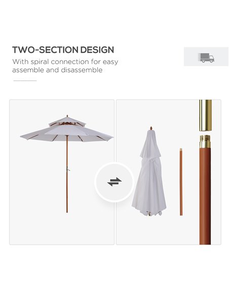 Outsunny 2.7m Patio Umbrella Double Tier Garden Parasol Umbrella Outdoor Sun Umbrella Sunshade Bamboo Parasol Cream White 840-02 - pic 48772 | FastDaddyshop