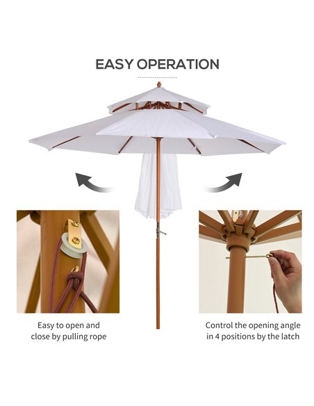 Outsunny 2.7m Patio Umbrella Double Tier Garden Parasol Umbrella Outdoor Sun Umbrella Sunshade Bamboo Parasol Cream White 840-02 - pic 48773 | FastDaddyshop
