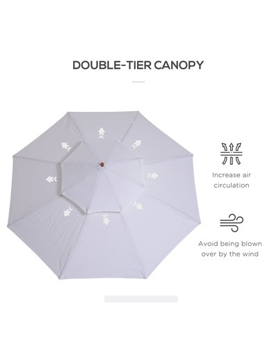Outsunny 2.7m Patio Umbrella Double Tier Garden Parasol Umbrella Outdoor Sun Umbrella Sunshade Bamboo Parasol Cream White 840-02