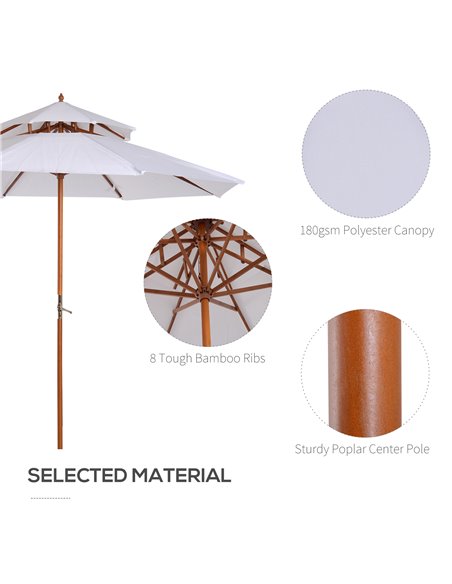 Outsunny 2.7m Patio Umbrella Double Tier Garden Parasol Umbrella Outdoor Sun Umbrella Sunshade Bamboo Parasol Cream White 840-02 - pic 48775 | FastDaddyshop