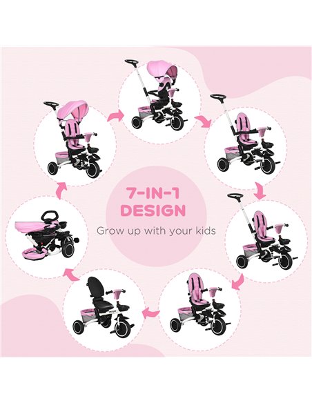HOMCOM 7-in-1 Tricycle for Kids, Baby Trike with Rotatable Seat, Adjustable Push Handle Safety Harness Detachable Canopy Semi-re - pic 4878 | FastDaddyshop