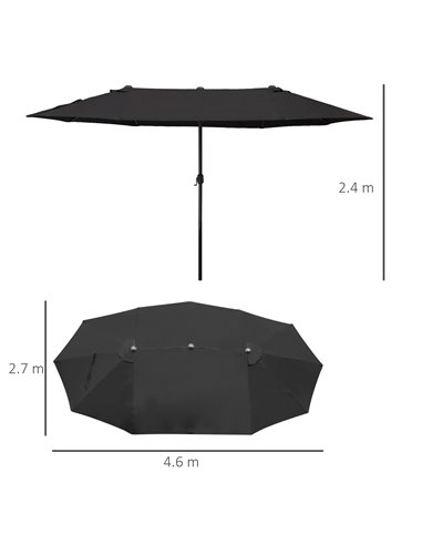 Outsunny 4.6m Double-Sided Patio Parasol Sun Umbrella-Black 84D-031V01BK