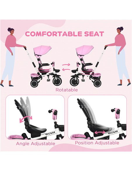 HOMCOM 7-in-1 Tricycle for Kids, Baby Trike with Rotatable Seat, Adjustable Push Handle Safety Harness Detachable Canopy Semi-re - pic 4879 | FastDaddyshop