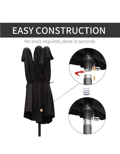 Outsunny 4.6m Double-Sided Patio Parasol Sun Umbrella-Black 84D-031V01BK