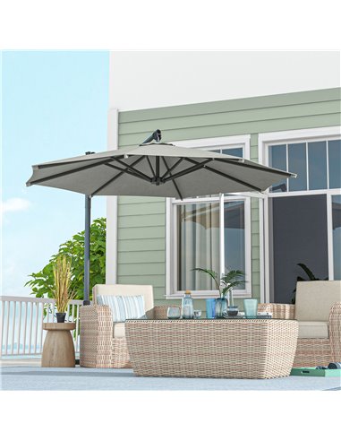 Outsunny 3 m Cantilever Banana Parasol with Cross Base, 360° Rotation Patio Umbrella with Crank Handle, Tilt, Beige 84D-314V00BG