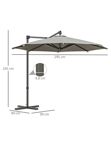 Outsunny 3 m Cantilever Banana Parasol with Cross Base, 360° Rotation Patio Umbrella with Crank Handle, Tilt, Beige 84D-314V00BG
