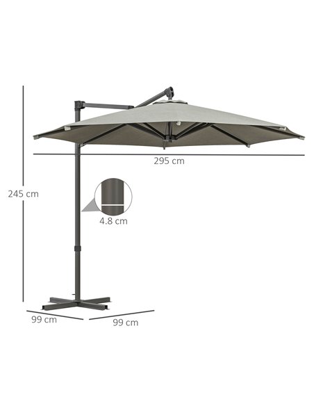 Outsunny 3 m Cantilever Banana Parasol with Cross Base, 360° Rotation Patio Umbrella with Crank Handle, Tilt, Beige 84D-314V00BG - pic 48798 | FastDaddyshop
