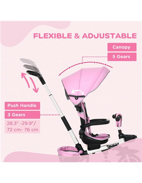 HOMCOM 7-in-1 Tricycle for Kids, Baby Trike with Rotatable Seat, Adjustable Push Handle Safety Harness Detachable Canopy Semi-re - pic 4880 | FastDaddyshop