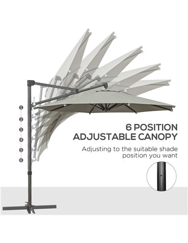 Outsunny 3 m Cantilever Banana Parasol with Cross Base, 360° Rotation Patio Umbrella with Crank Handle, Tilt, Beige 84D-314V00BG