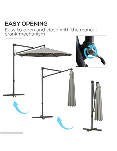 Outsunny 3 m Cantilever Banana Parasol with Cross Base, 360° Rotation Patio Umbrella with Crank Handle, Tilt, Beige 84D-314V00BG