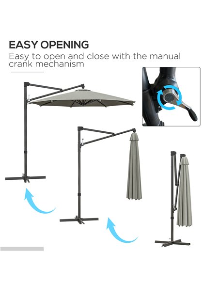 Outsunny 3 m Cantilever Banana Parasol with Cross Base, 360° Rotation Patio Umbrella with Crank Handle, Tilt, Beige 84D-314V00BG - pic 48801 | FastDaddyshop
