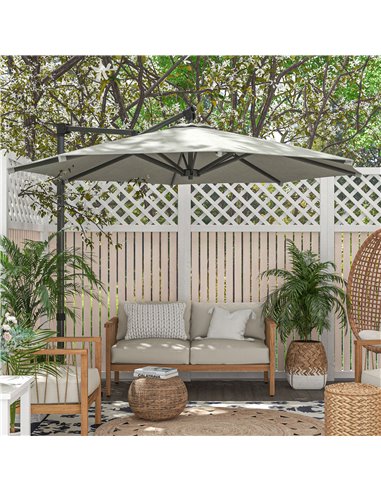 Outsunny 3 m Cantilever Banana Parasol with Cross Base, 360° Rotation Patio Umbrella with Crank Handle, Tilt, Beige 84D-314V00BG
