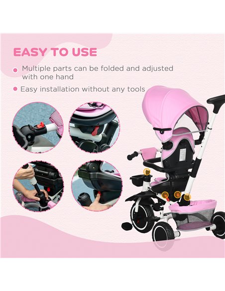 HOMCOM 7-in-1 Tricycle for Kids, Baby Trike with Rotatable Seat, Adjustable Push Handle Safety Harness Detachable Canopy Semi-re - pic 4881 | FastDaddyshop