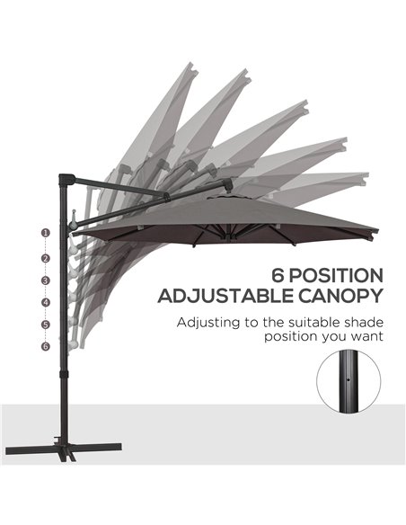 Outsunny 3 m Cantilever Banana Parasol with Cross Base, 360° Rotation Patio Umbrella with Crank Handle, Tilt, Dark Grey 84D-314V - pic 48818 | FastDaddyshop