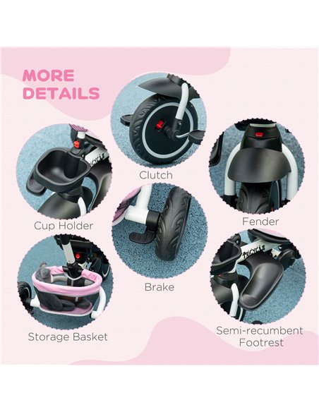 HOMCOM 7-in-1 Tricycle for Kids, Baby Trike with Rotatable Seat, Adjustable Push Handle Safety Harness Detachable Canopy Semi-re - pic 4882 | FastDaddyshop