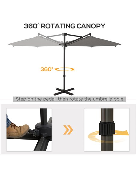 Outsunny 3 m Cantilever Banana Parasol with Cross Base, 360° Rotation Patio Umbrella with Crank Handle, Tilt, Dark Grey 84D-314V - pic 48820 | FastDaddyshop