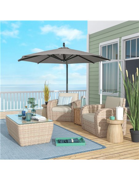 Outsunny 3 m Cantilever Banana Parasol with Cross Base, 360° Rotation Patio Umbrella with Crank Handle, Tilt, Dark Grey 84D-314V - pic 48821 | FastDaddyshop